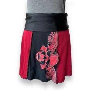 Do-Over Designs Y2K Vintage Black + Red Skull Recycled Tee Skirt | Medium